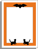 Stationery border using orange and black. Black bat and black cats