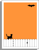 Halloween image with black cat and bat border. Download stationery and letterhead.
